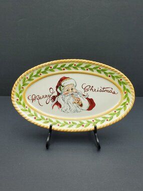 Fitz and Floyd Vintage Santa Oval Snack Plate Santa Claus Holiday Appetizer Tray